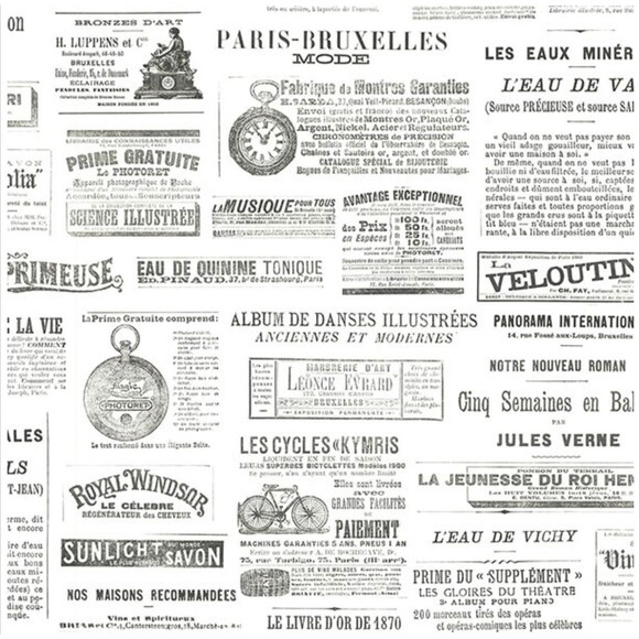 3 Double Rolls VINTAGE FRENCH NEWSPAPER WALLPAPER 57 Sq Ft Each BLACK WHITE Lot - Picture 1 of 9